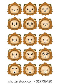Lion Emoticons Set Different Expressions