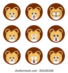 Lion emotion face icon set vector