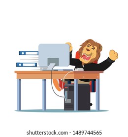 lion employee confusion while working, vector