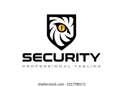 Lion Eye Shield Security Logo Design Vector Icon Symbol Illustrations. multifunctional logo that can be used in many business companies and services. It is ready to print.