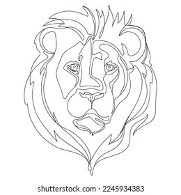 Lion face abstract line drawing outline design template,vector illustration.Lion head,Muzzle,portrait.Wild animal.Predator.Sketch for tattoo,icon,emblem,poster,print or t shirt,continuous line drawing