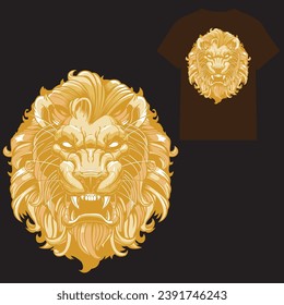 Lion Face, Barbary lion, Asiatic lion, Panthera leo sinhaleyus  Artwork T-shirt Vector