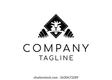 Lion face mordida dumbbell logotipo design