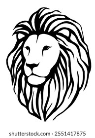 Lion face in bold black and white stylized design on white background