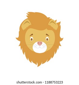 Lion face in cartoon style for children. Animal Faces Vector illustration Series