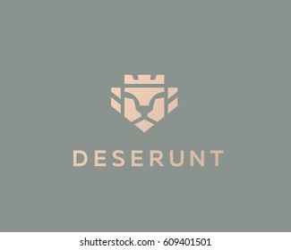 Lion face crown logo design. Universal premium vector logotype.