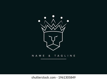 Icono de la cara de león y el logo de la corona. Logo de Line art Lion