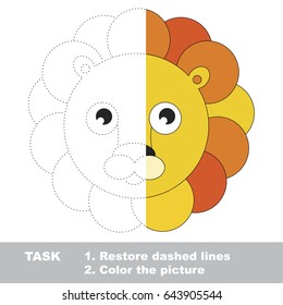 Lion Face. Dot to dot educational game for kids. Half tracing page.