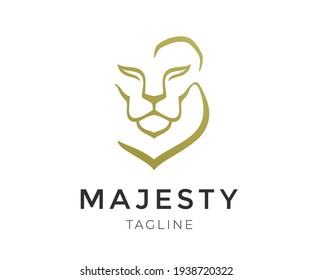 Lion face elegant logo design. Golden lion head silhouette, luxury vector symbol.