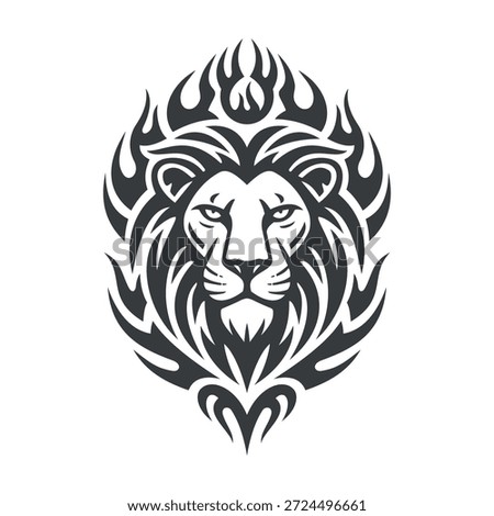 Lion Face and Flame Tribal Tattoo Style Illustration Vector Template