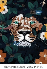 Lion face with flower nature vector