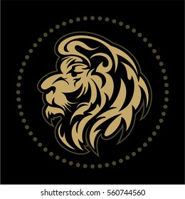 Lion face, lion head in the circle, vector logo