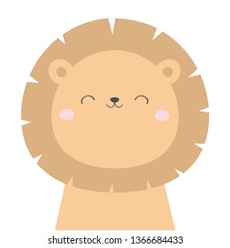 Lion face head icon. Kawaii animal. Cute cartoon character. Funny baby with eyes, nose, ears. Kids print. Love Greeting card. Flat design. White background. Isolated. Vector illustration