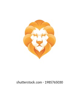Lion Face Head in Negative Space and Hair Mane, Mascot Logo with Bright Glossy Gradient Color 
