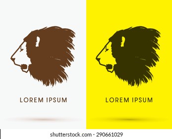 Lion Face, Head, side view, graphic vector.