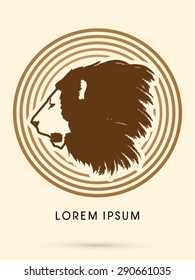 Lion Face, Head, side view, designed on cycle background , graphic vector.