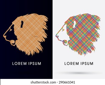 Lion Face, Head, side view, designed using colorful line, graphic vector.