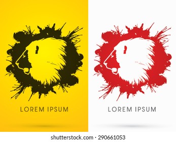 Lion Face, Head, side view, designed using splash grunge brush, graphic vector.