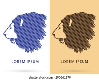 Lion Face, Head, side view, designed using hexagon pattern, graphic vector.