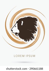Lion Face, Head, side view, designed on spin cycle line , graphic vector.