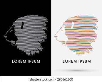 Lion Face, Head, side view, designed using colors rainbow line, graphic vector.