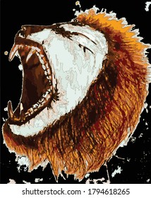 Lion face illustration drawing with black backgroud. The picture can be used for website designing and logo making