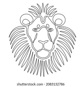 Lion face line drawing vector. Animal one line art. Flat design. Isolated icon. Unstoppable line drawing. Linear artwork element.
