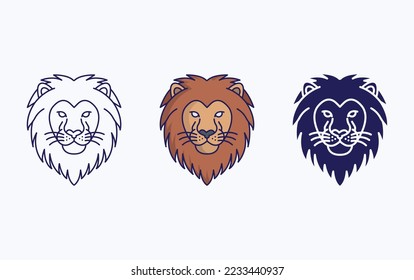 Lion face line and glyph icon, vector illustration