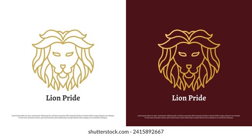 Ilustración de diseño del logotipo de la mascota de leones. Sombra de silueta de animal salvaje salvaje depredador feroz carnívoro rey de la cara de león león de la jungla. Gradiente elegante glamour lujo simple símbolo de icono geométrico.