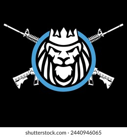 diseño de logotipo de cara de león con pistolas vector