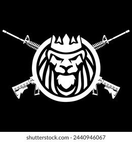 lion face logo design with guns vector