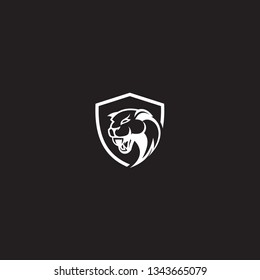 Lion face logo emblem template for business or t-shirt design. Vector Vintage Design Element.  Background black.