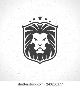 Lion face logo emblem template for business or t-shirt design. Vector Vintage Design Element.