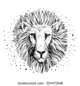 Lion face logo emblem template for business or t-shirt design. Vector Vintage Design Element.