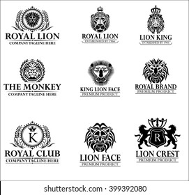 Lion face logo emblem template for business or t-shirt design. Vector Vintage Design Element.