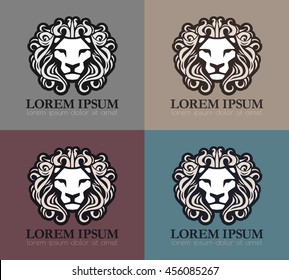 Lion Face Logo Emblem  For Your Business Or T-shirt Design. Vector Vintage Element.