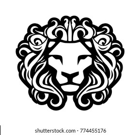 Lion face logo emblem  for your business or t-shirt design. Vector vintage element.