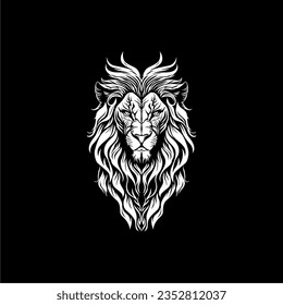 Diseño vectorial del logotipo de la cara de león, ilustración de silueta en blanco y negro, arte de línea para tatuajes o camisetas