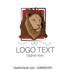 Lion face logo vector illustration on white background with dummy text.