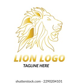 Lion face logo vector illustration on white background with dummy text.