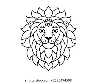 Lion face mandala line art eps file 