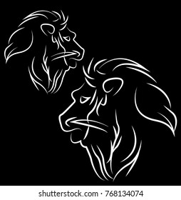 Lion face  profile silhouette