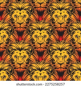 Lion face seamless pattern vector art image. Lion head continuous background wallpaper texture.