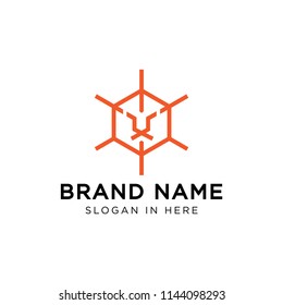 Lion Face shaped Sun. logo template. 