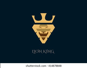 Lion face shield crown vector logotype.