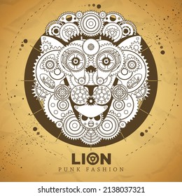Lion Face Silhouette Gears On Old Stock Vector (Royalty Free ...