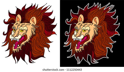 Lion face sticker vector.Lion head roaring isolate.