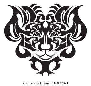 Lion face tattoo design, vintage engraved illustration.