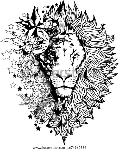 ライオンの顔のタトゥーベクター画像グラフィッククリップアートデザイン のベクター画像素材 ロイヤリティフリー