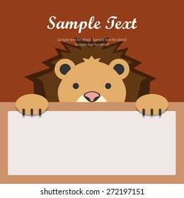Lion face text box, Flat design banner, Animal avatar background.